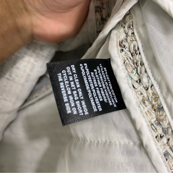 Lafayette 148 Tweed White Cream Metallic Black Jacket Zip Up Sz 14 - Picture 4 of 6